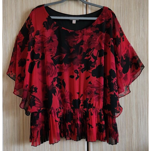 CB Established 1962 Tops - DB Established 1962 Women's Blouse Size 3X Red Floral Flattering Peplum
